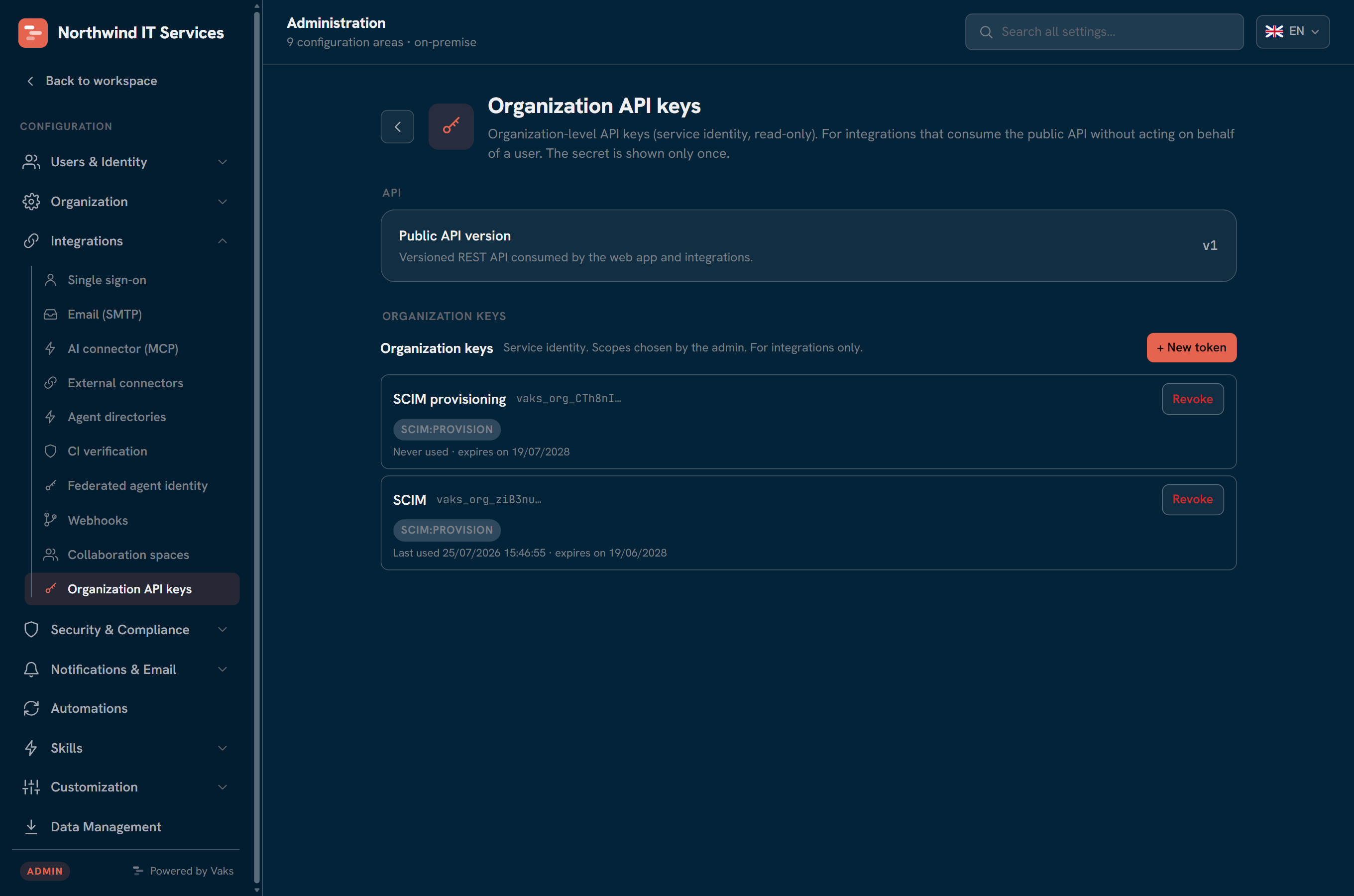 Admin: organization API keys