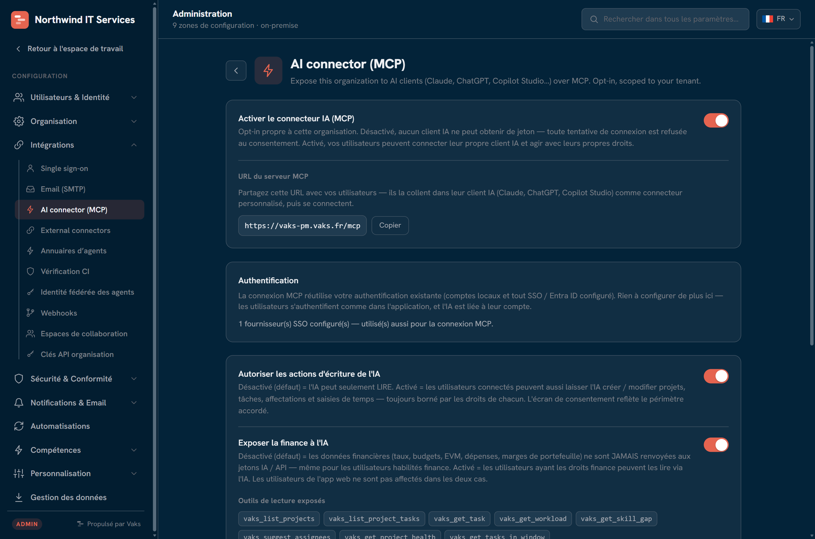 Admin : configuration du connecteur IA (MCP)